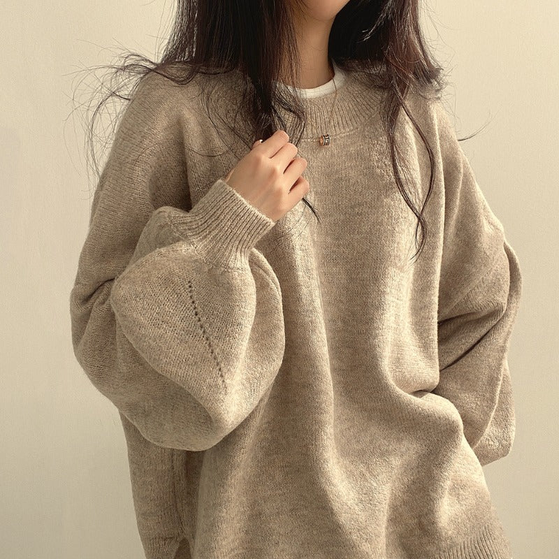 Dames Oversized Trrui met Lantaarnmouwen en Ronde Hals