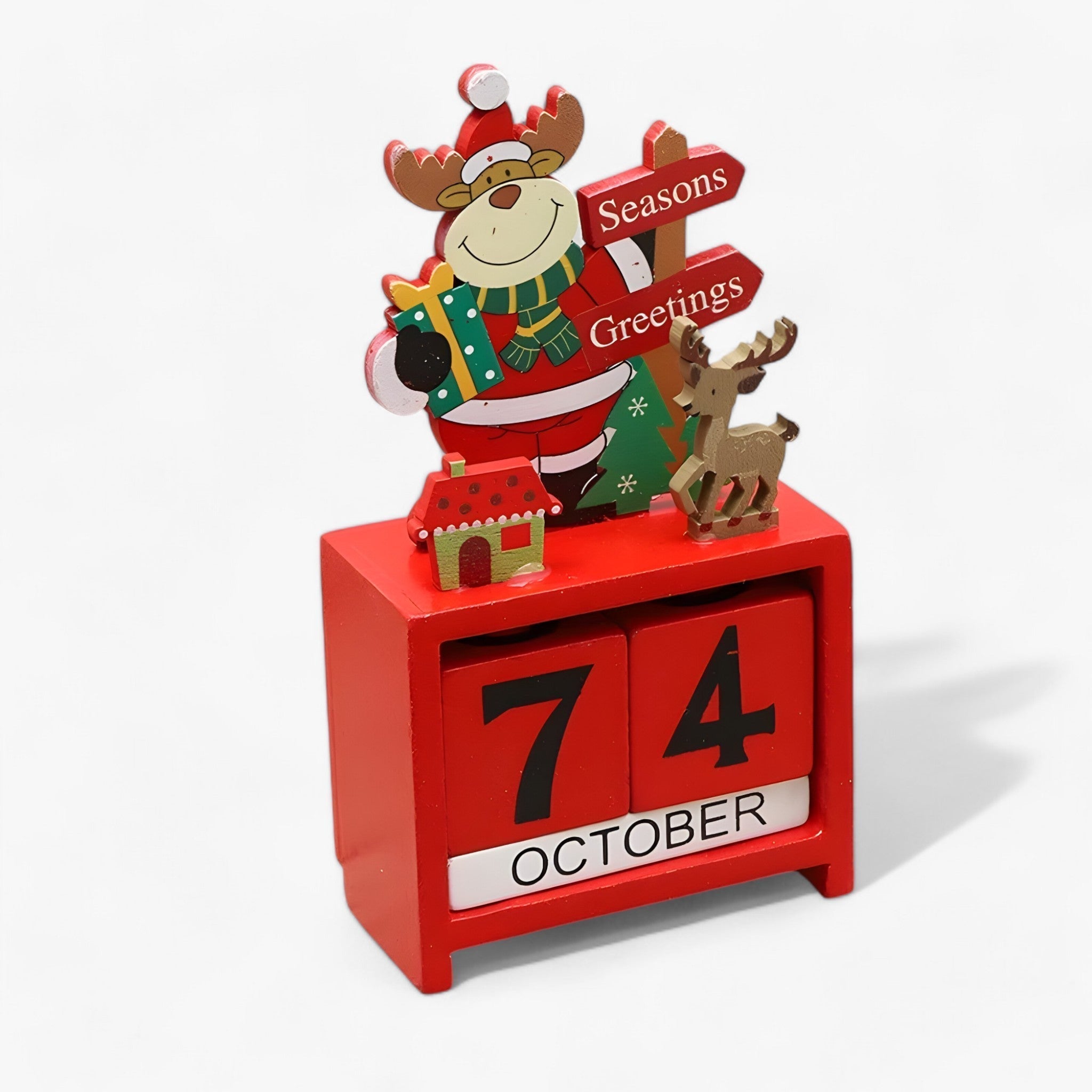 Houten Kerst Blokkalender – Decoratieve Datumklok met Winterfiguren