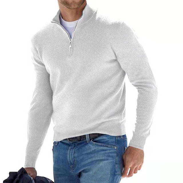 Heren Pullover - Zachte Trui met Rits en V-Hals