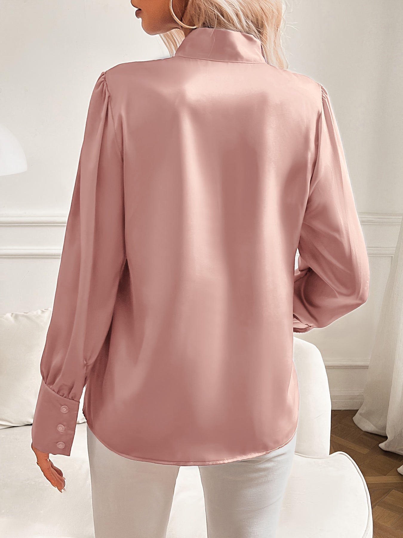 Elegante Blouse met Schleifenkragen | Luxe Polyester | Vrouwelijke Stijl-mezamstore.nl
