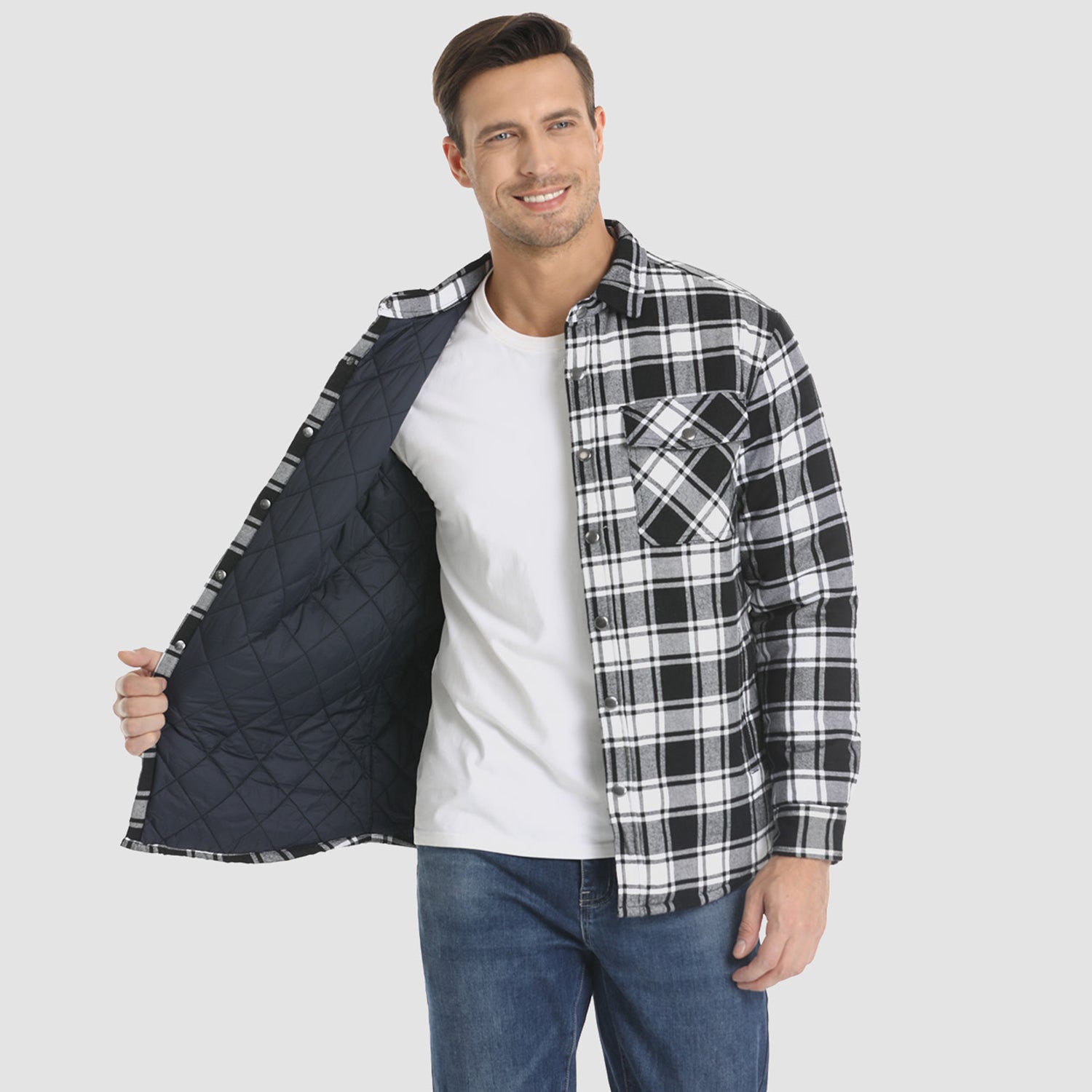 Heren Gewatteerd Overhemd Jacket met Ruitprint – Comfort & Stijl