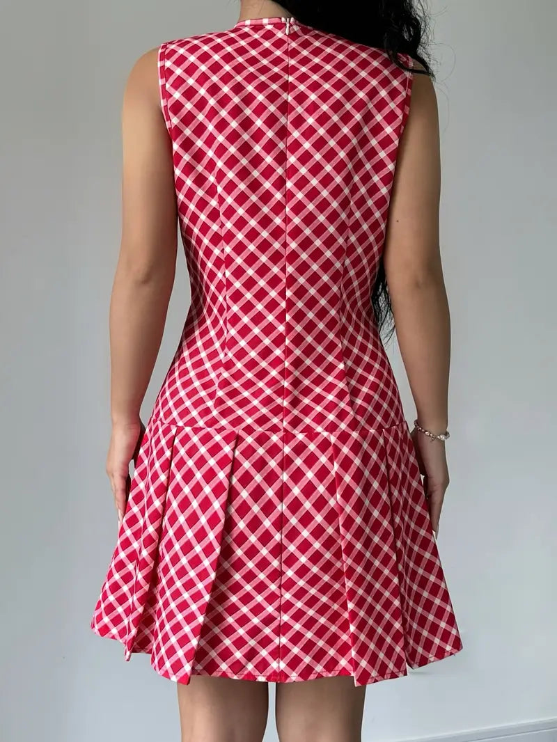 Mouwloze A-lijn Jurk met Vintage Ruitprint