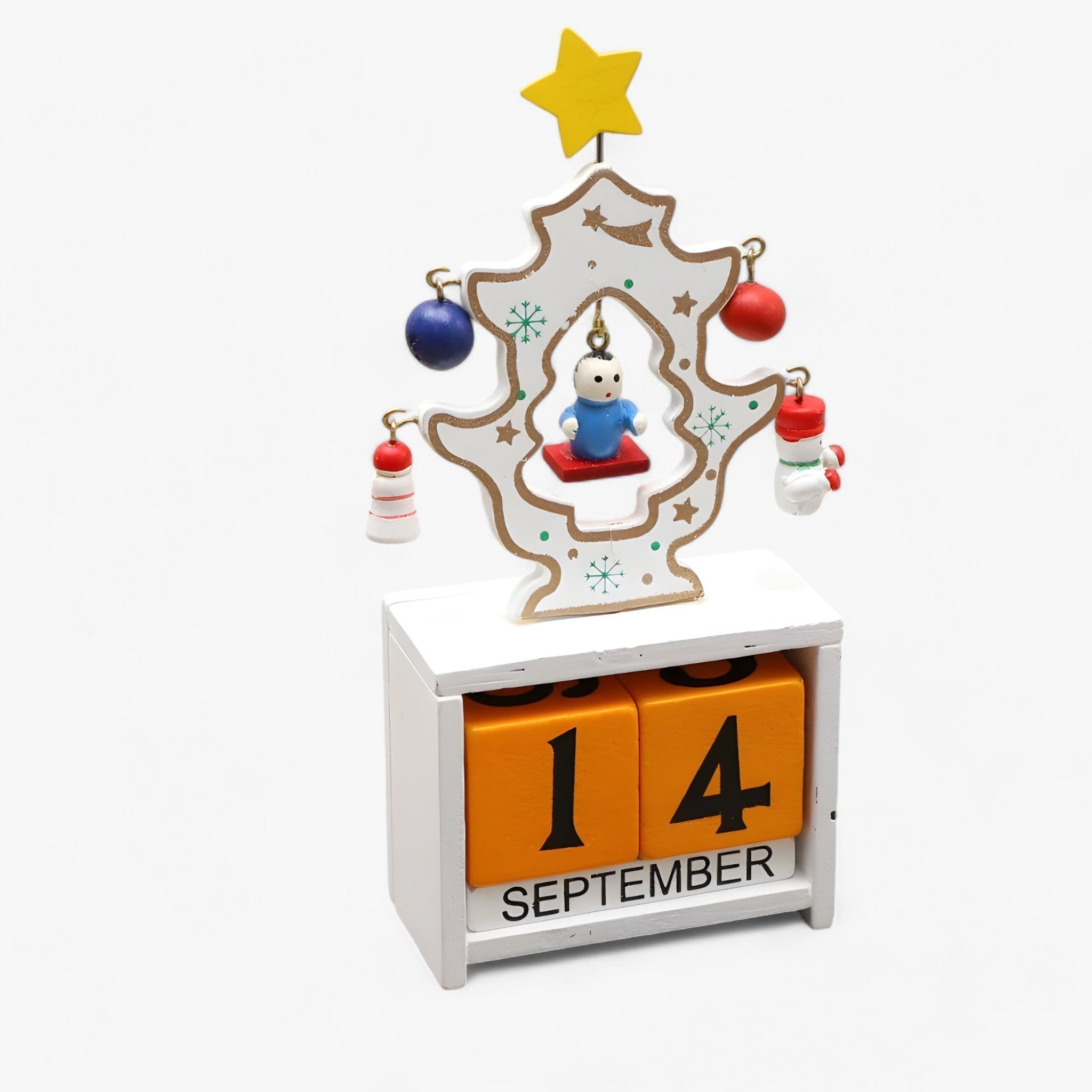 Houten Kerst Blokkalender – Decoratieve Datumklok met Winterfiguren