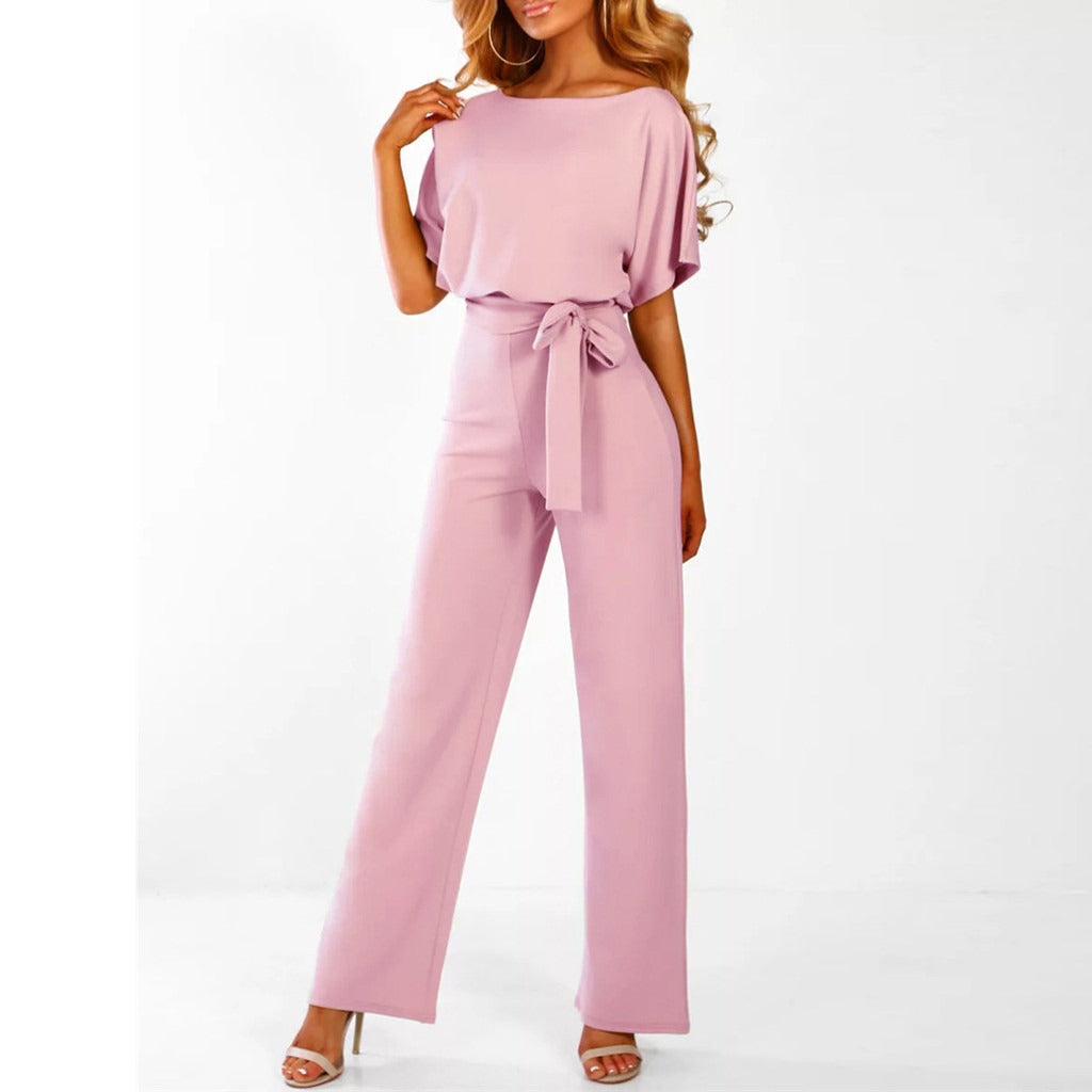 Dames Elegante Jumpsuit – Wijde Pijpen & Ceintuur Taille