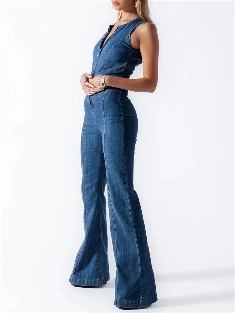Backless Hartvormige Denim Jumpsuit voor Dames