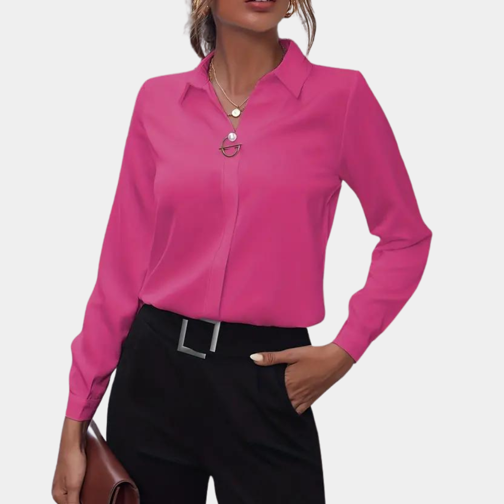 Damesblouse in Effen Kleur - Professionele en Elegante Stijl