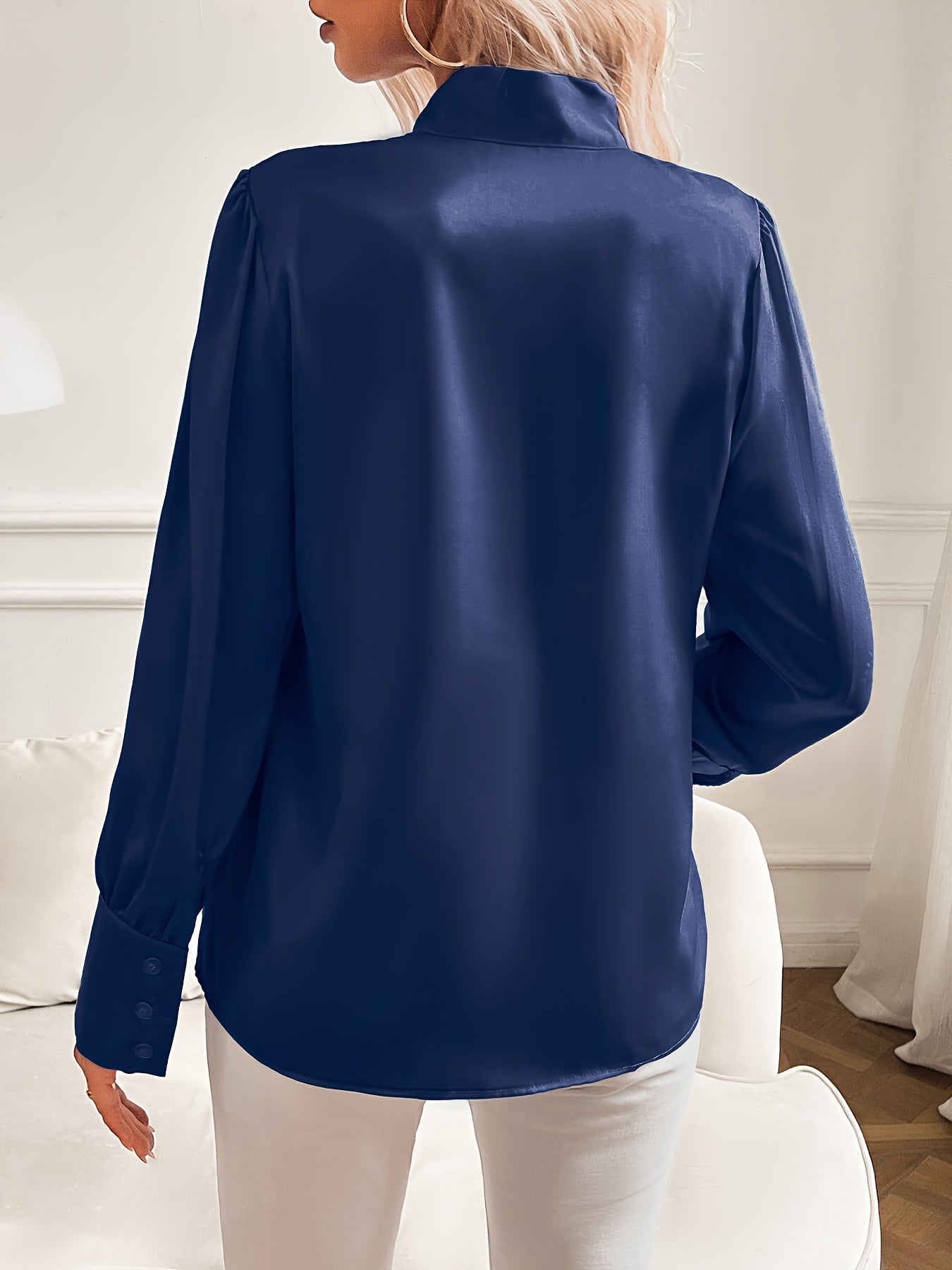 Elegante Blouse met Schleifenkragen | Luxe Polyester | Vrouwelijke Stijl-mezamstore.nl