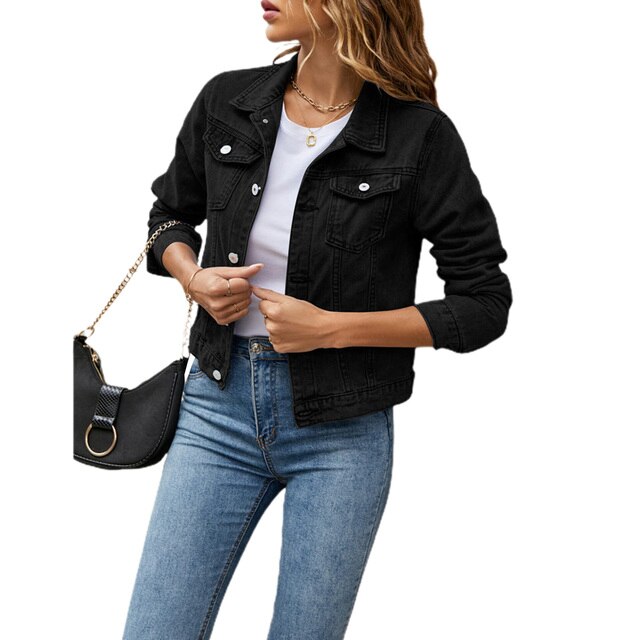 Dames Jeansjack – Regular Fit Spijkerjack met Knoopsluiting en Lange Mouwen