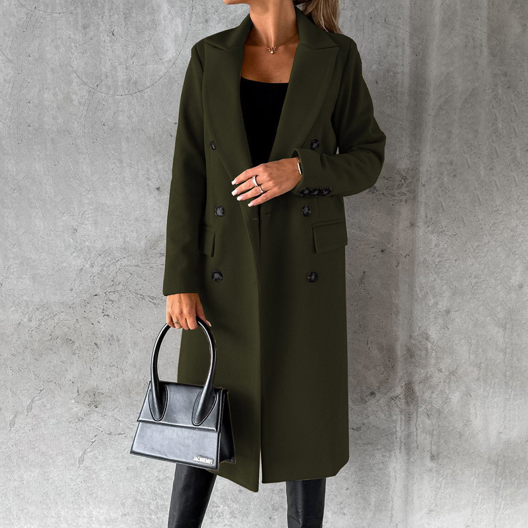 Elegante dames herfstjas met dubbele knoopsluiting en wollenmix