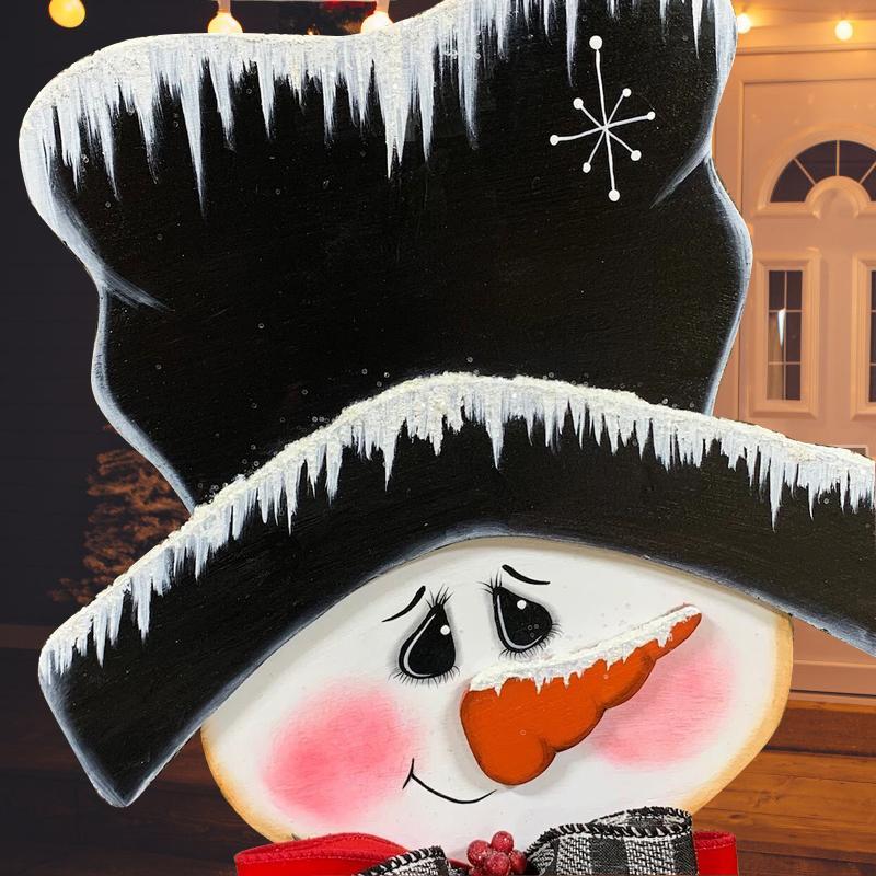 Houten Sneeuwpop Decoratie – Kerst Tafeldecoratie met Strik & Hoed