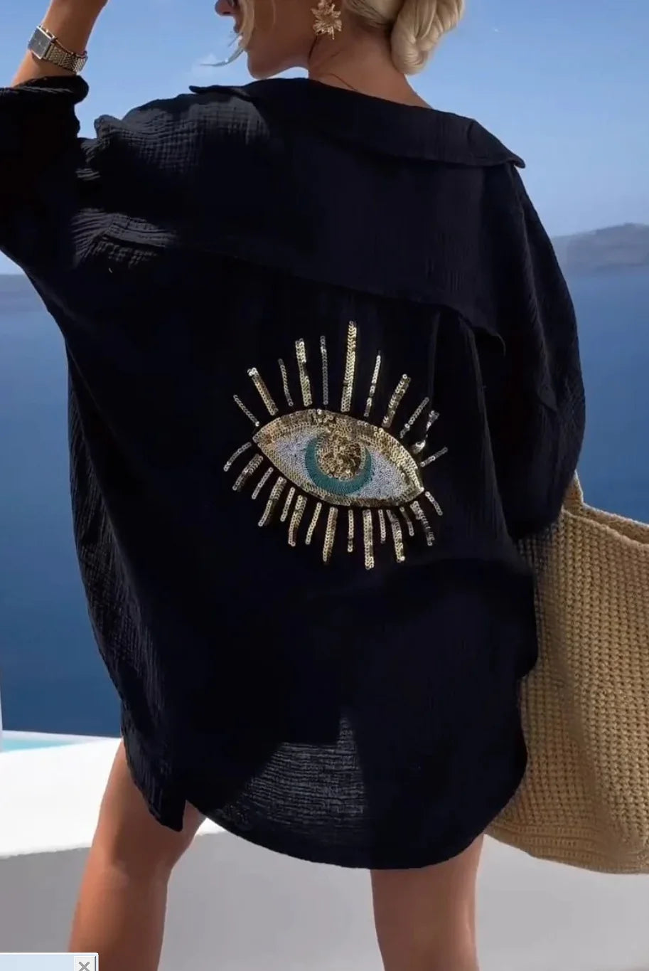 Blouse met Pailletten en Oogontwerp op Rug