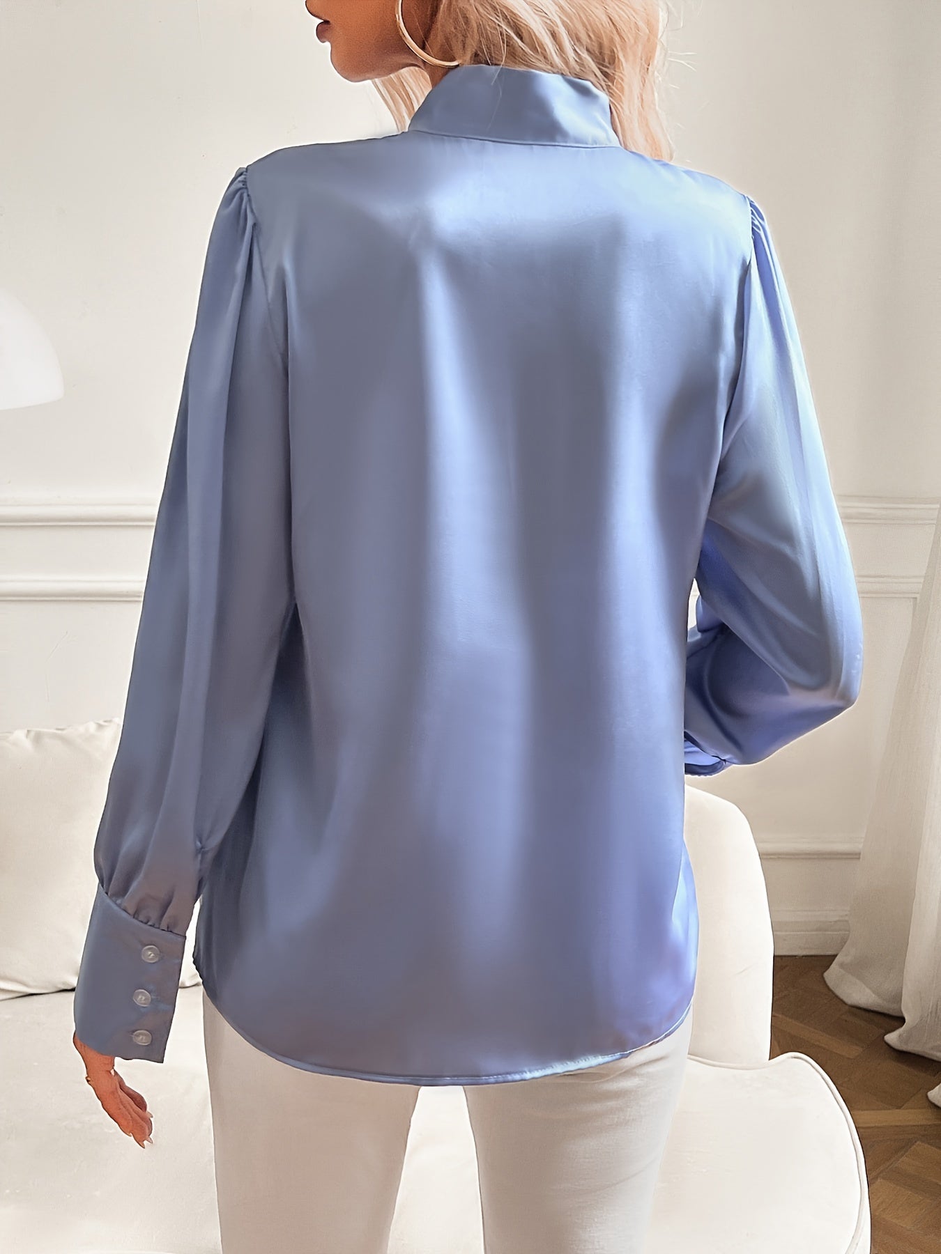 Elegante Blouse met Schleifenkragen | Luxe Polyester | Vrouwelijke Stijl-mezamstore.nl