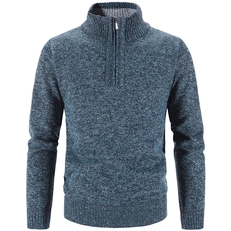 Warm herenvest met halve rits en halfhoge col