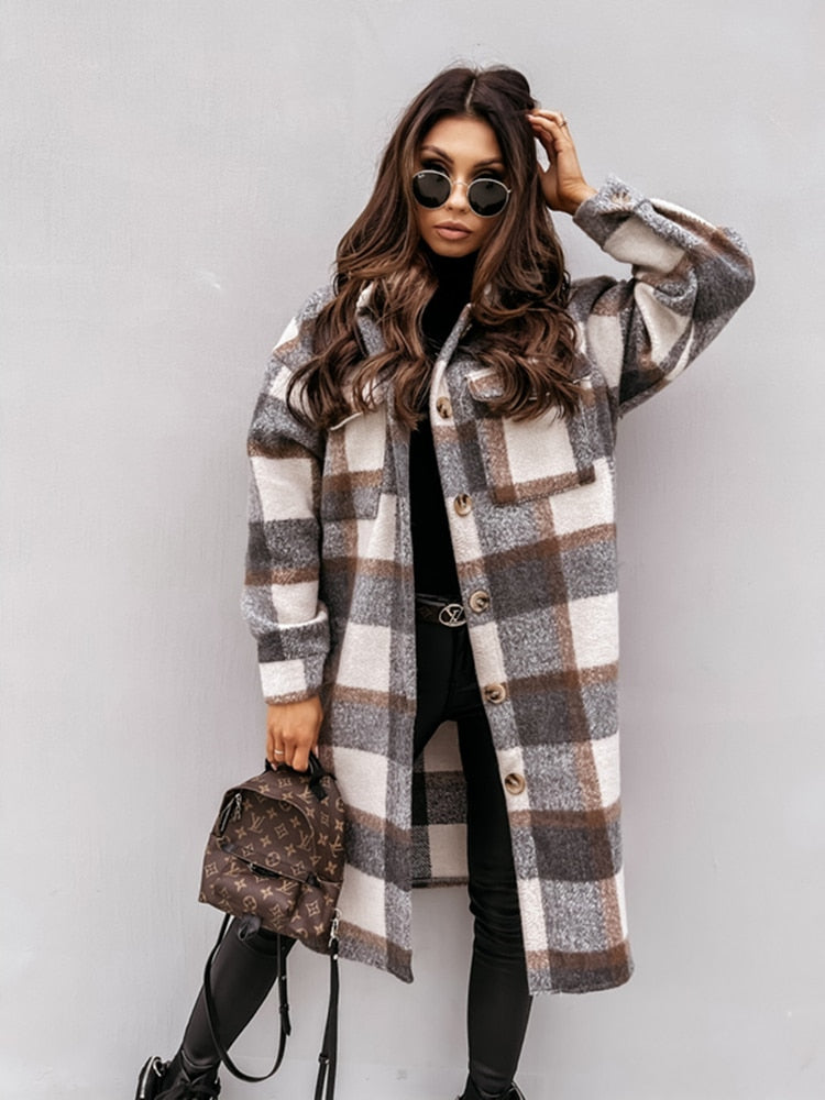 Lange Dames Jas Oversized Geruit – Warme Winterjas in 4 Kleuren