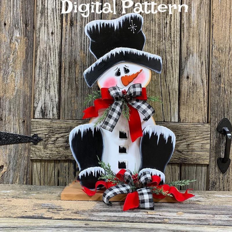 Houten Sneeuwpop Decoratie – Kerst Tafeldecoratie met Strik & Hoed