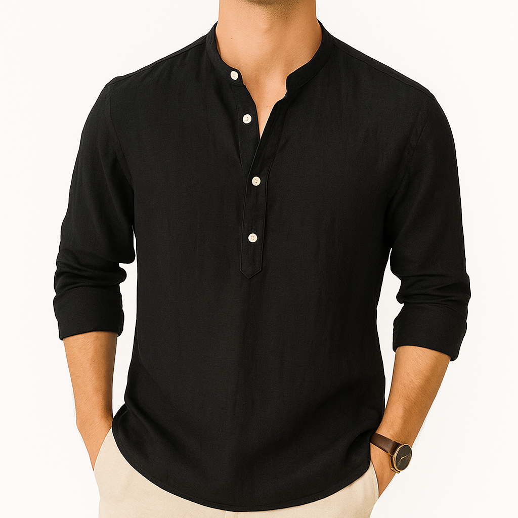 Linnen heren overhemd met Henley kraag - Zomerstijl