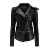 Elegant Leren Jasje met Asymmetrische Rits en Reverskraag