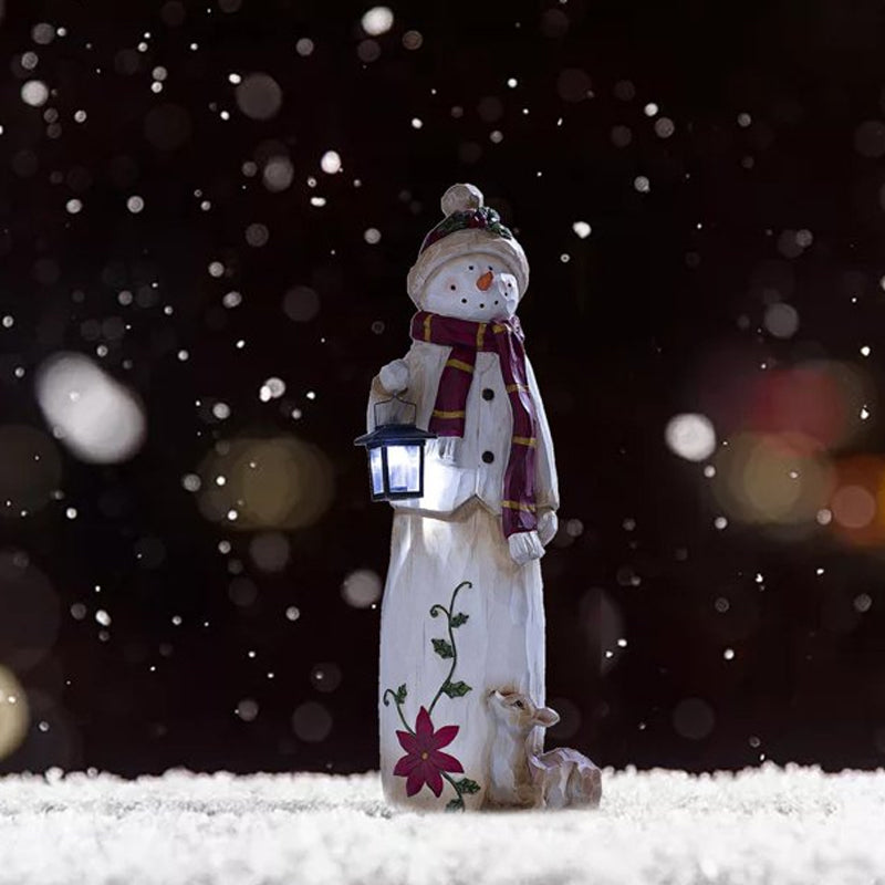 Verlichte Kerst Sneeuwpop Beeld – Decoratief Winterfiguur met Lantaarn