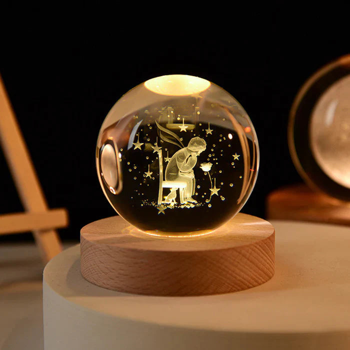 Lichtgevende Bol met 3D Planeten Gravure