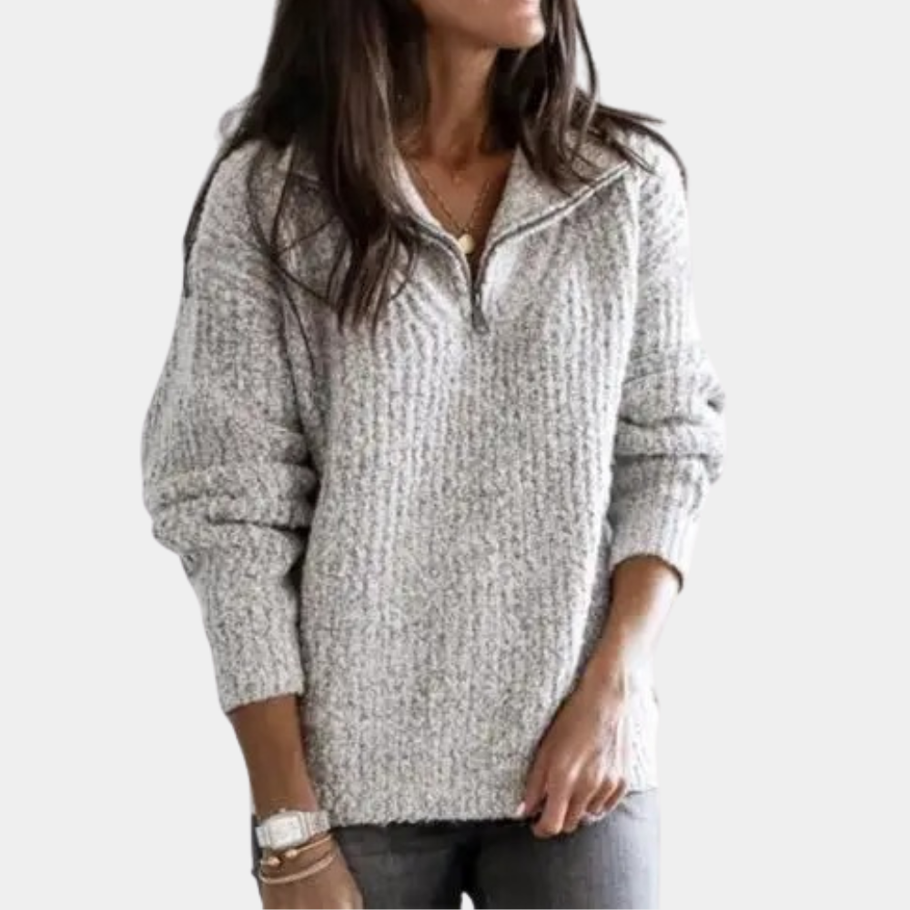 Dames Grofgebreide Halve-Rits Trui – Comfortabele Wintertop