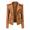 Elegant Leren Jasje met Asymmetrische Rits en Reverskraag