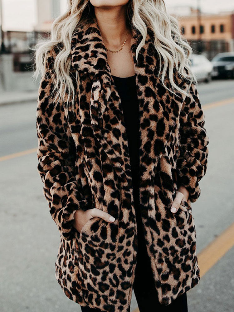 Dames Leopard Print Jas – Modieuze Lange Wintercoat