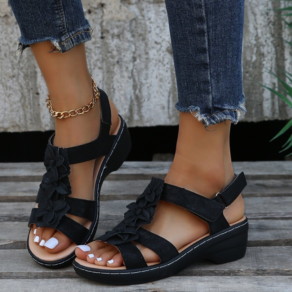 Orthopedische Dames Sandalen met Verstelbare Bandjes en Bloemenpatroon