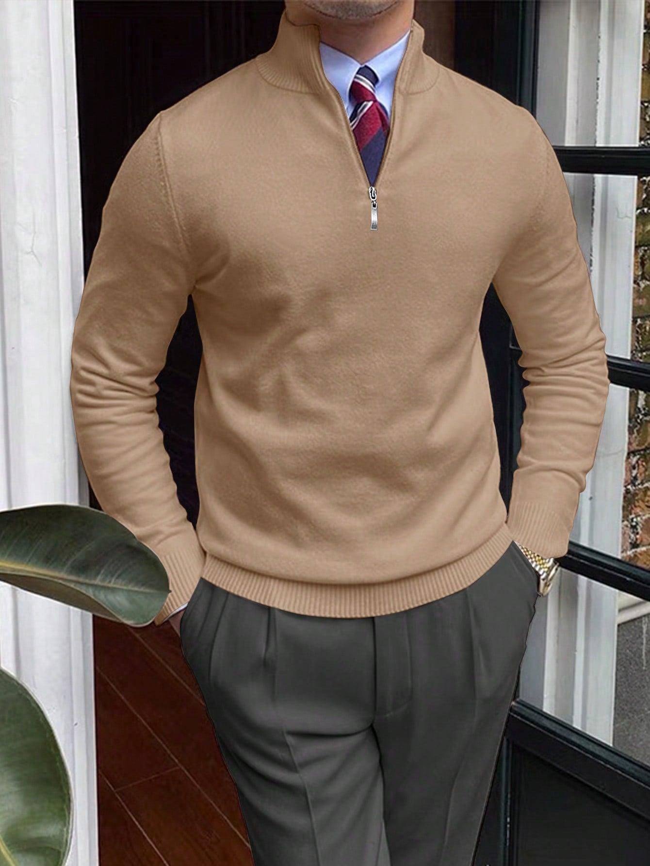 Heren Halve Rits Trui – Klassieke Gebreide Sweater voor Winter