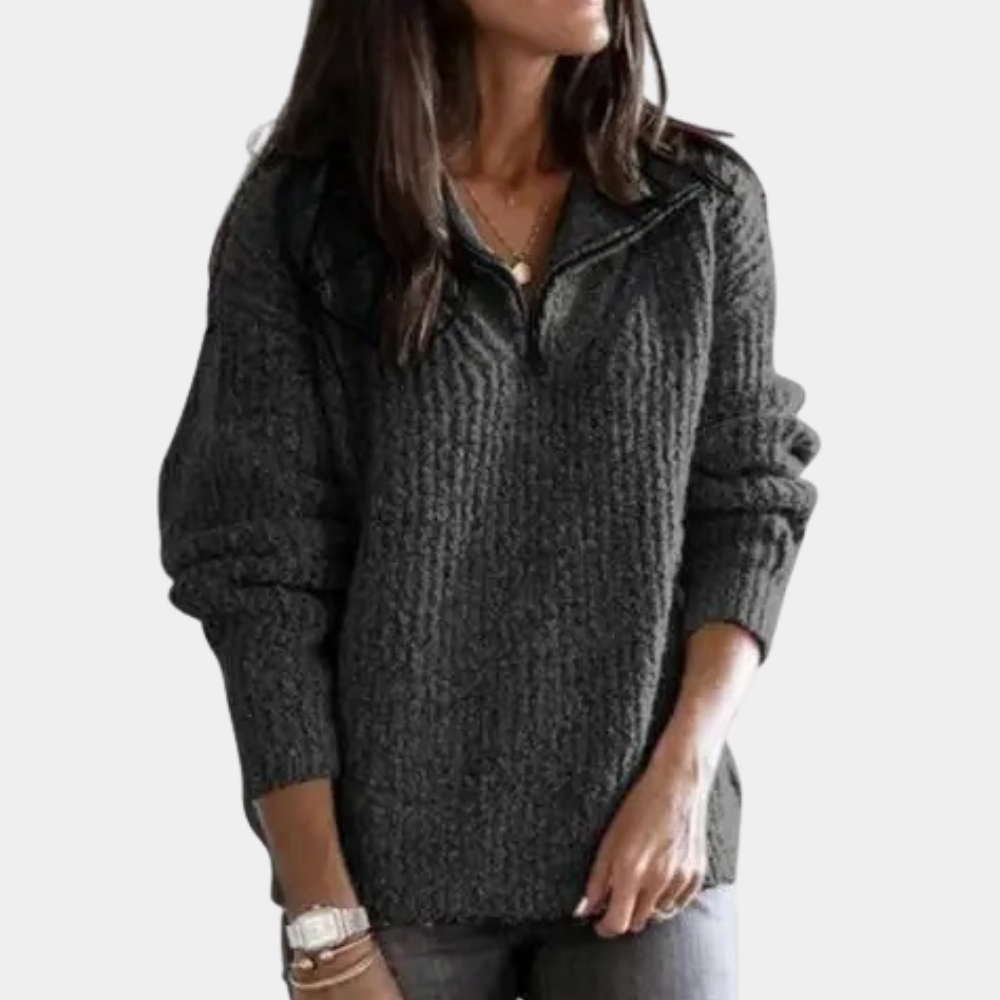 Dames Grofgebreide Halve-Rits Trui – Comfortabele Wintertop