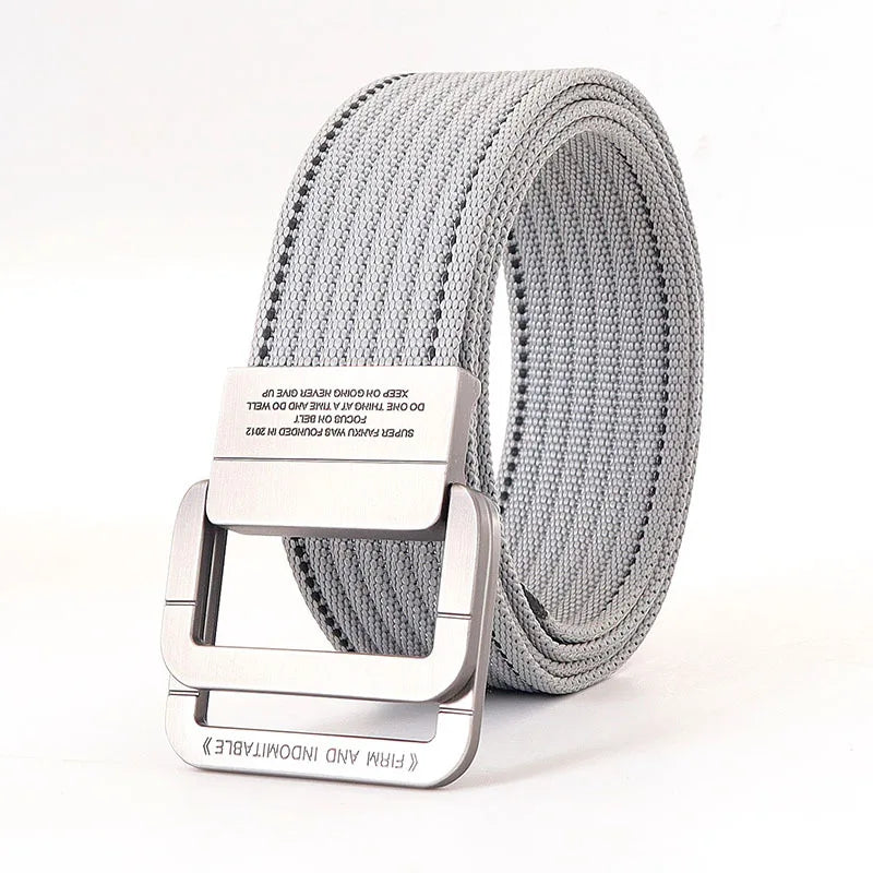 Unisex Canvas Riem met Dubbele Metalen Ring Gesp - Verstelbare Gestreepte Tailleband
