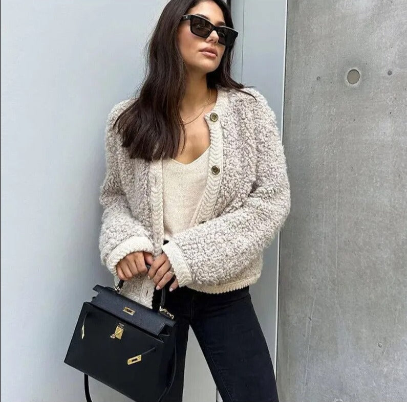 Dames Teddy Jas van Warme Sherpa Fleece met Knopen – Zacht en Comfortabel
