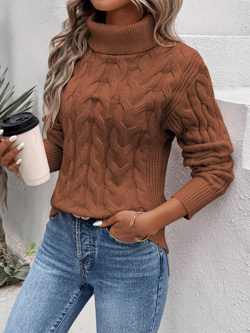 Kabelgebreide Turtleneck Trui voor Dames - Warme Winter Sweater
