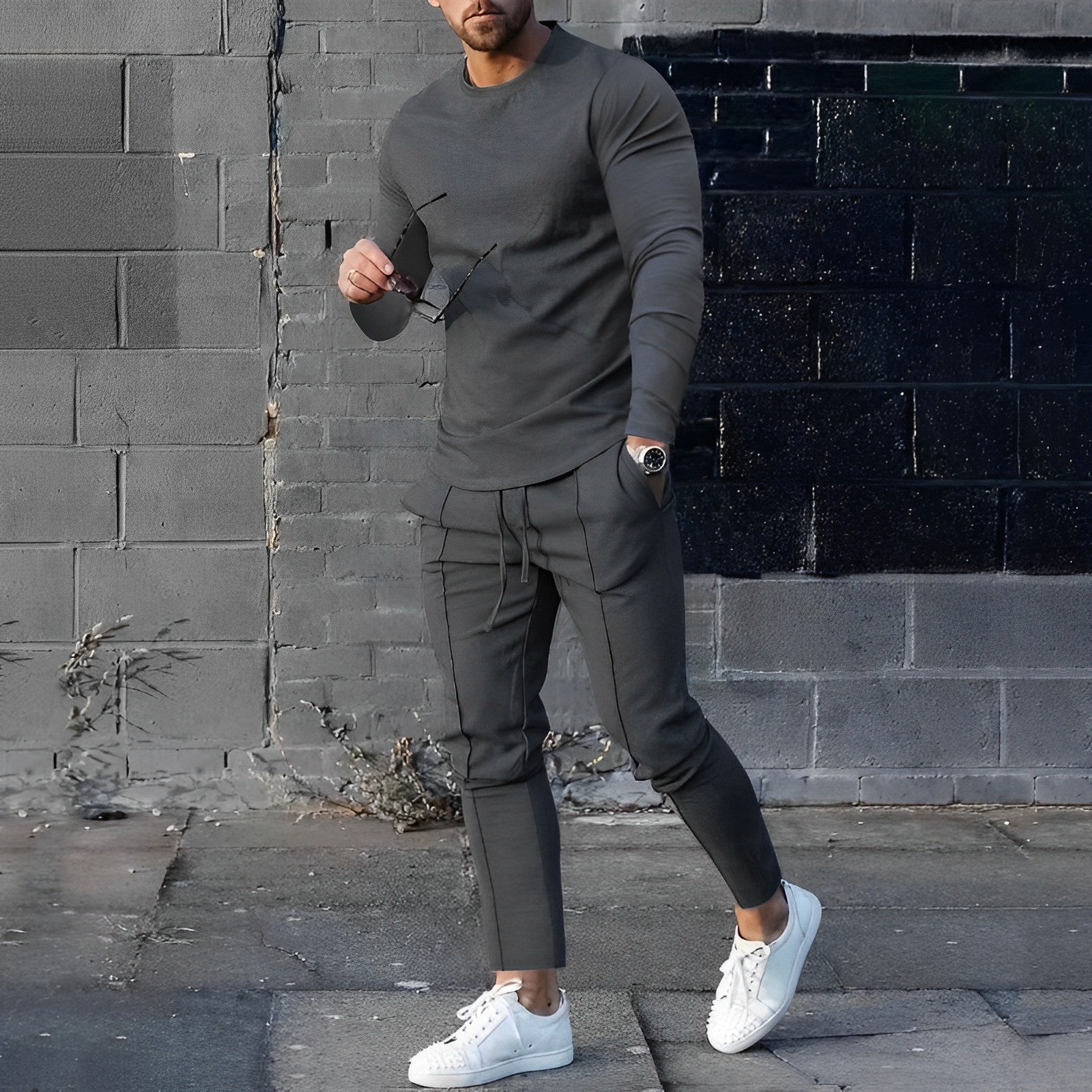 Heren Tweedelige Set – Moderne Casual Outfit met Comfortabele Pasvorm