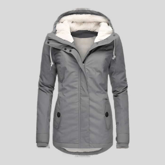 Dames winterjas met capuchon en imitatiebontvoering – warm en waterafstotend