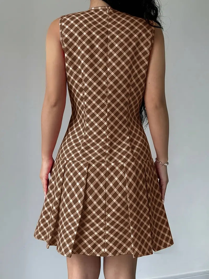 Mouwloze A-lijn Jurk met Vintage Ruitprint
