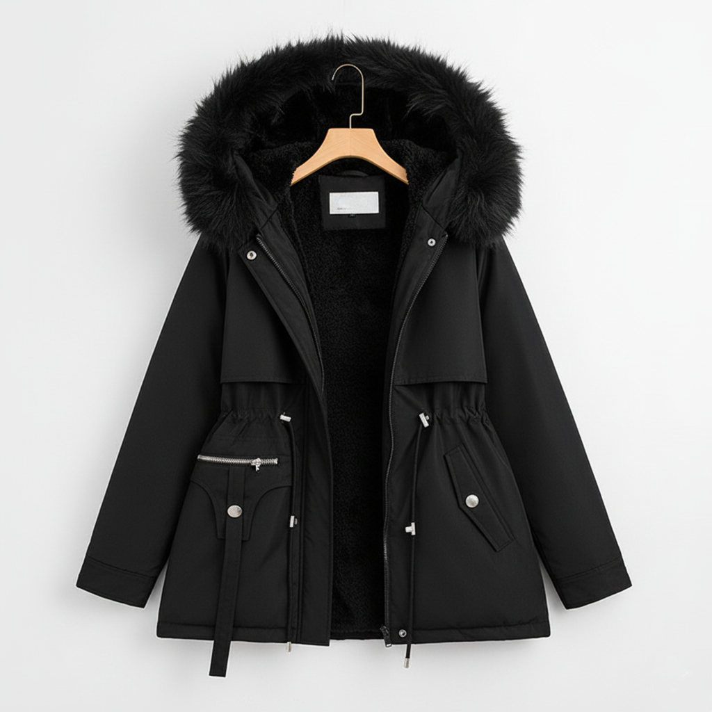 Dames winterjas met imitatiebontkraag – Warm & elegant design