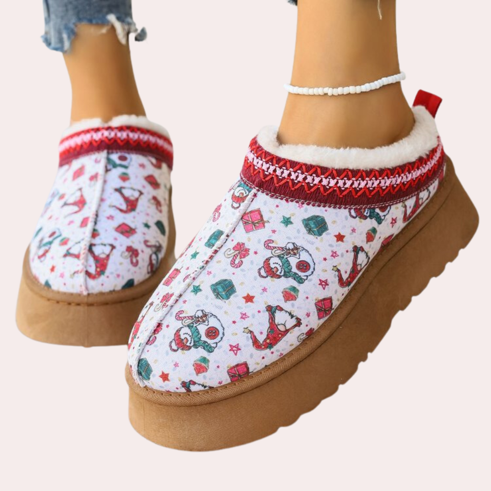 Dames Kerstsloffen – Warme Winterpantoffels met Feestelijke Print