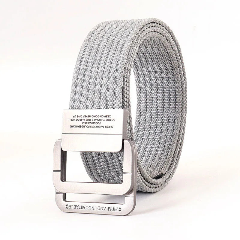 Unisex Canvas Riem met Dubbele Metalen Ring Gesp - Verstelbare Gestreepte Tailleband