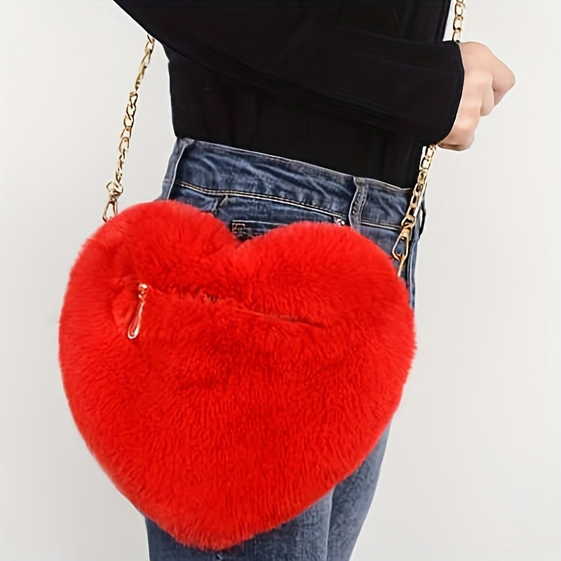 Pluizige Hart Schoudertas voor Dames – Zachte Winter Handtas