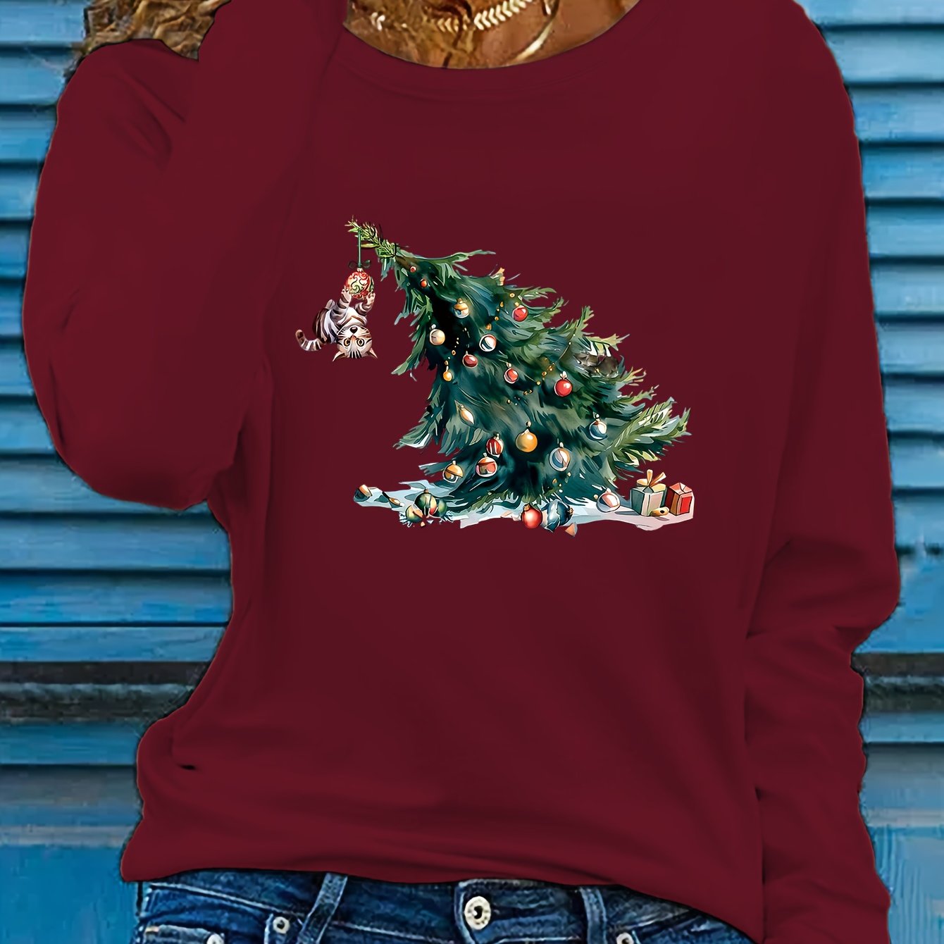 Dames Kersttrui met Hond en Boom – Winter Sweater