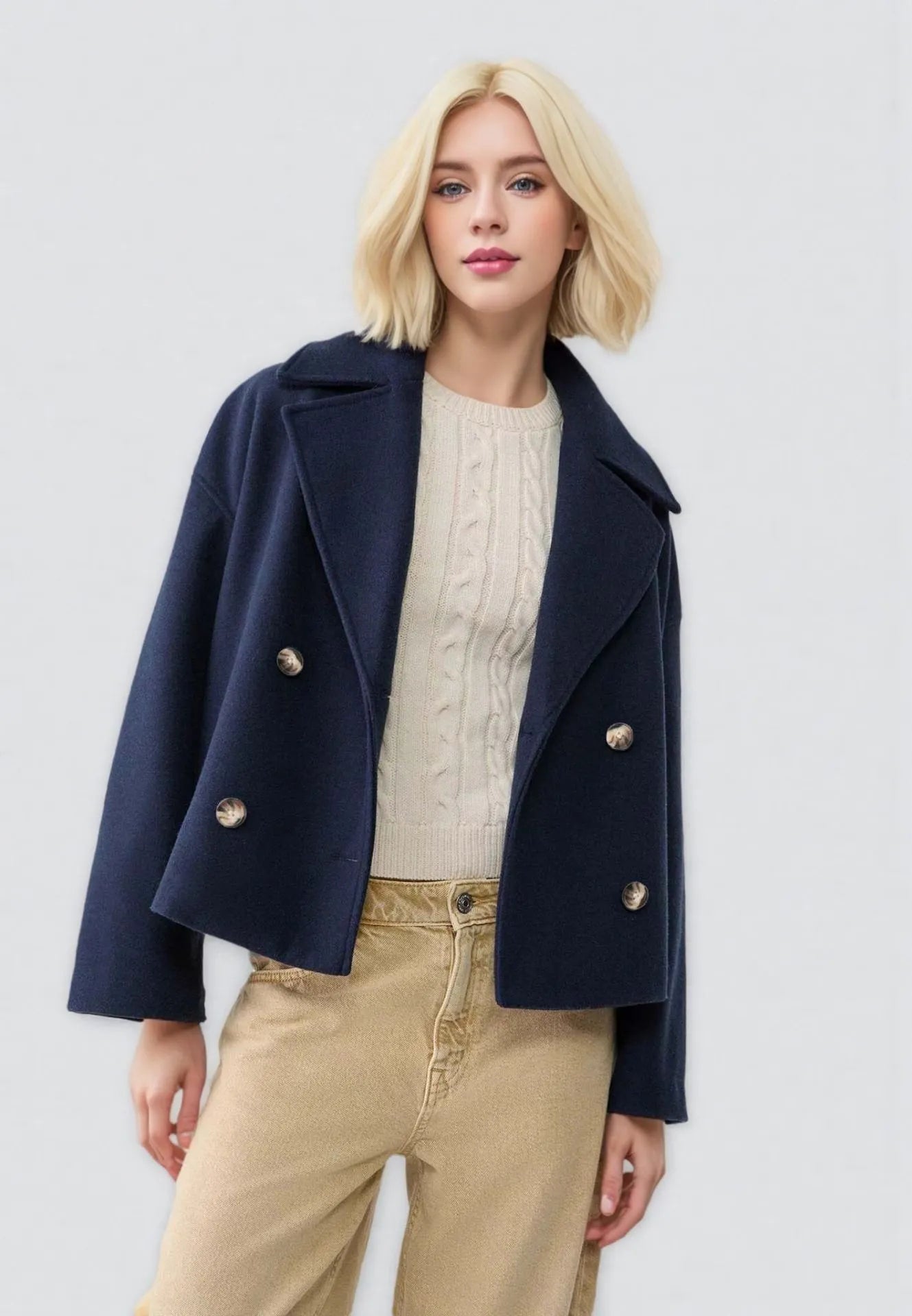 Korte Double-Breasted Damesjas – Stijlvolle & Warme Winterlook