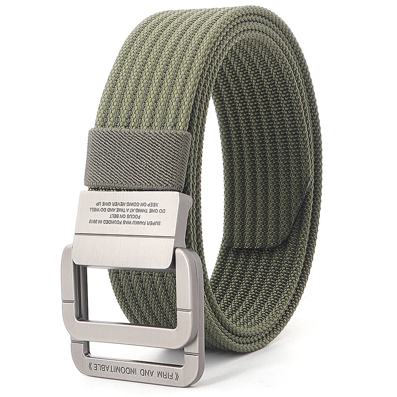 Unisex Canvas Riem met Dubbele Metalen Ring Gesp - Verstelbare Gestreepte Tailleband