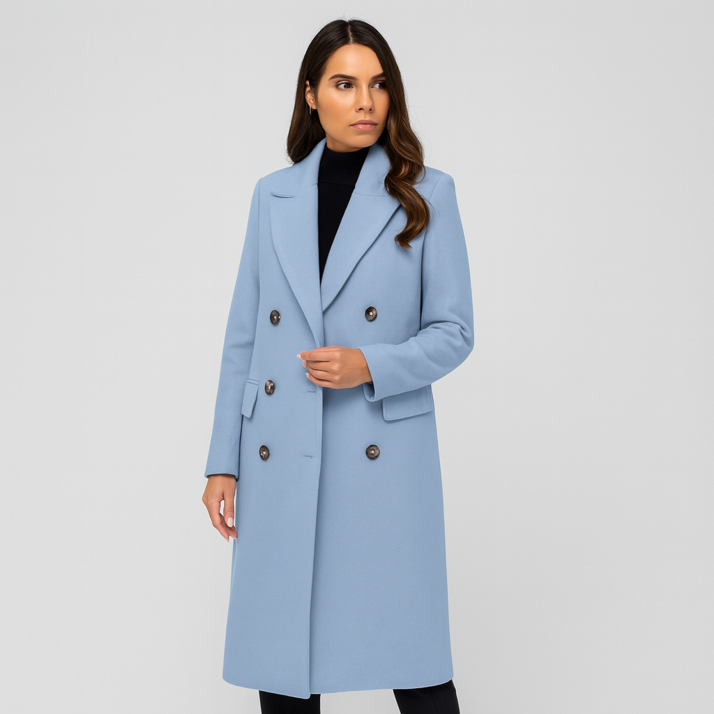 Dames Lange Jas met Dubbele Knoopsluiting – Elegant & Tijdloos