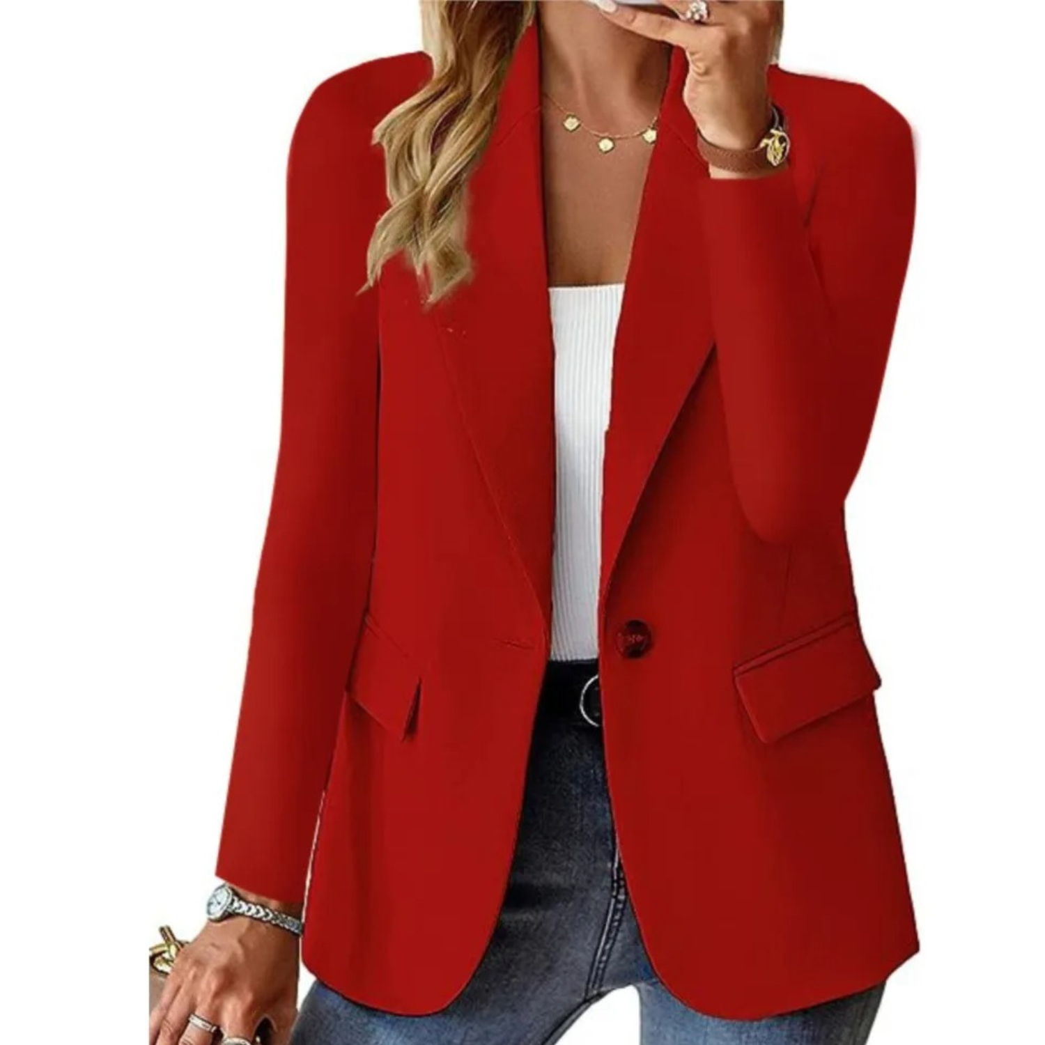 Stijlvolle Lange Mouw Dames Blazer met Slanke Pasvorm