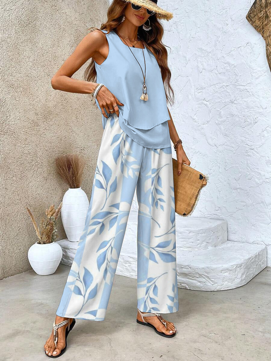 Tweedelig Dames Set: Mouwloos Top & Rechte Broek