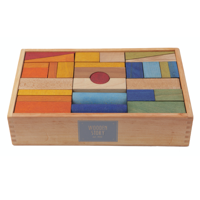 XL Houten Bouwblokken Set | 63 Stuks in Regenboogkleuren-mezamstore.nl