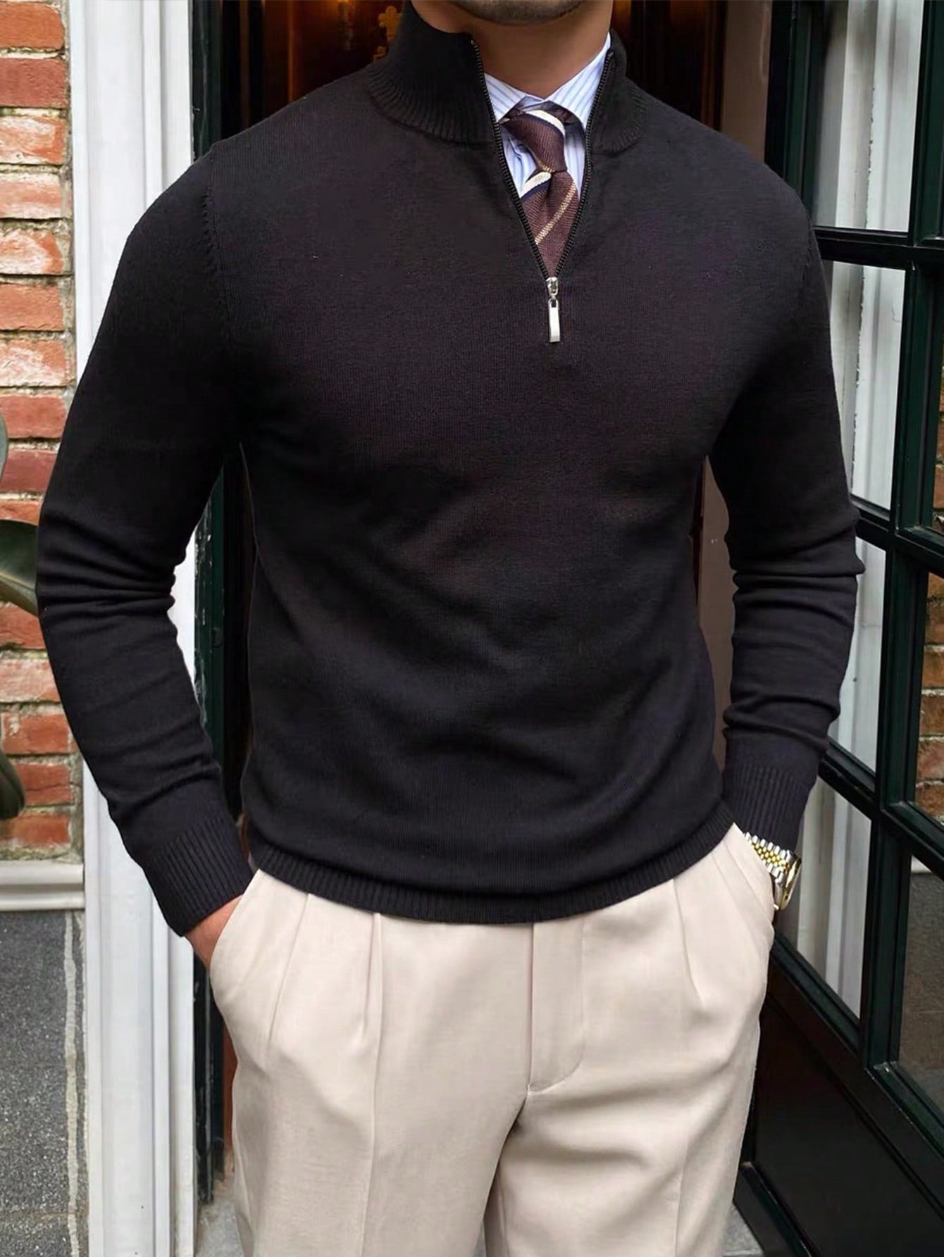 Heren Halve Rits Trui – Klassieke Gebreide Sweater voor Winter