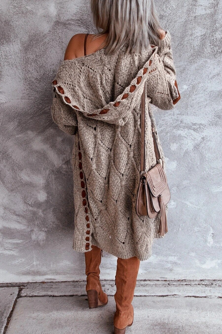 Lang Grof Gebreid Dames Vest met Capuchon – Oversized