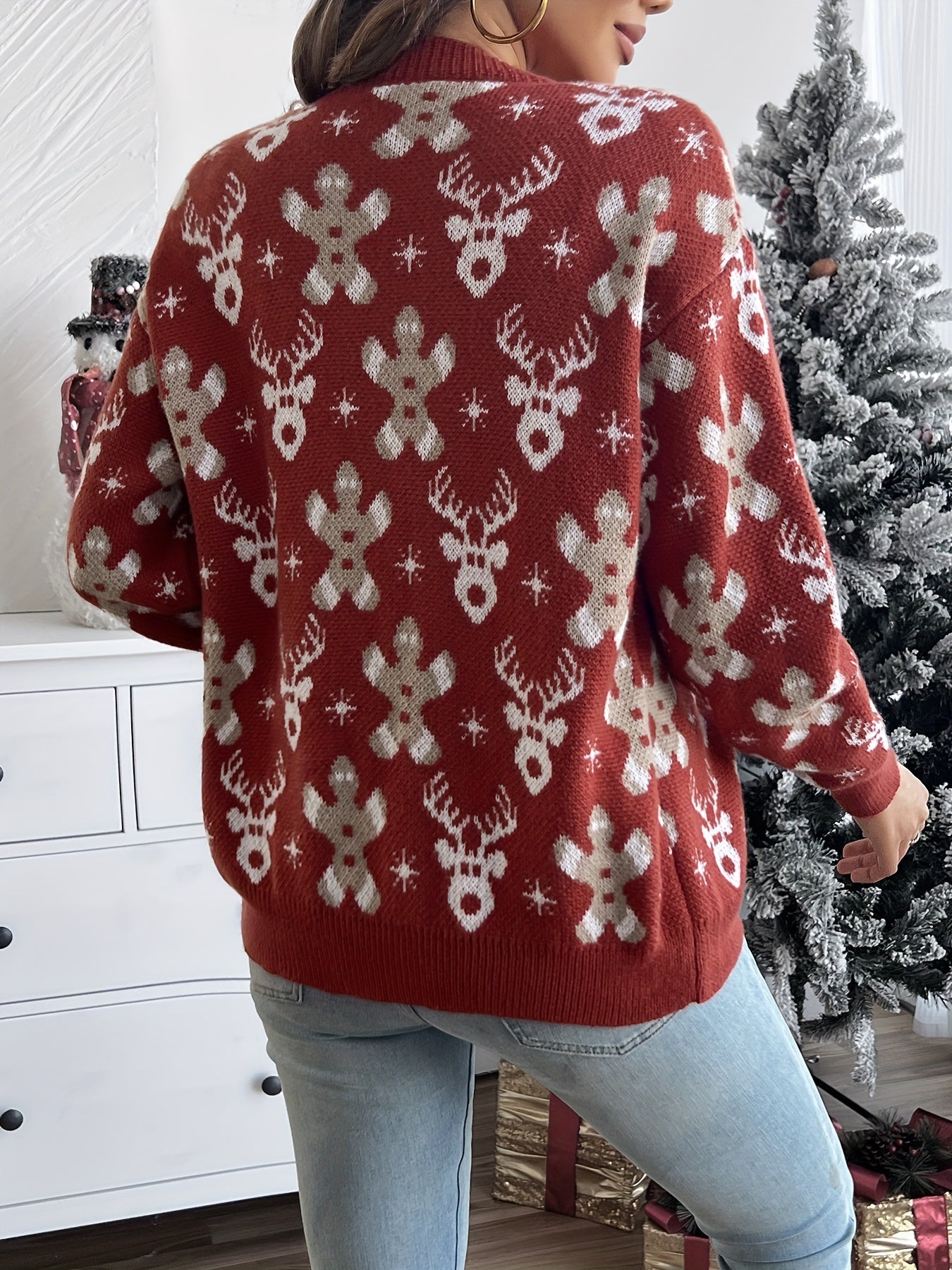 Kerst Cardigan met Sneeuwvlokken – Warme Dames Winter Vest