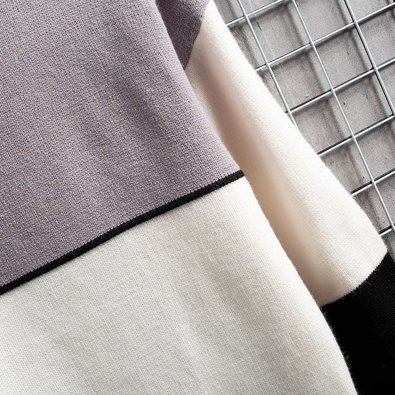 Warme Zachte Patchwork Trui Slim Fit Ronde Hals